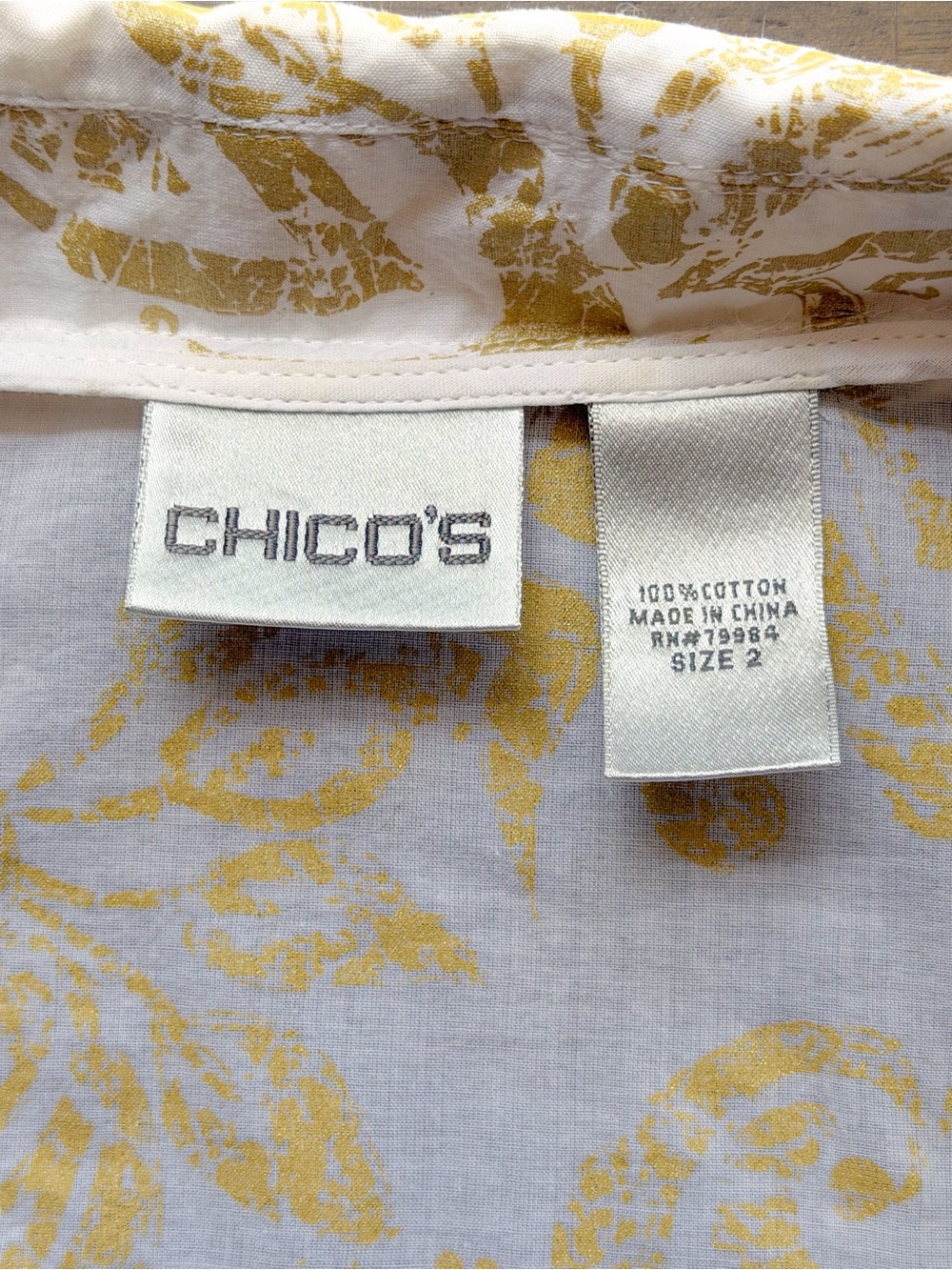 Chico’s White & Gold Damask Print Zip Jacket & Linen-Blend Shirt Set L EUC - Picture 6 of 12